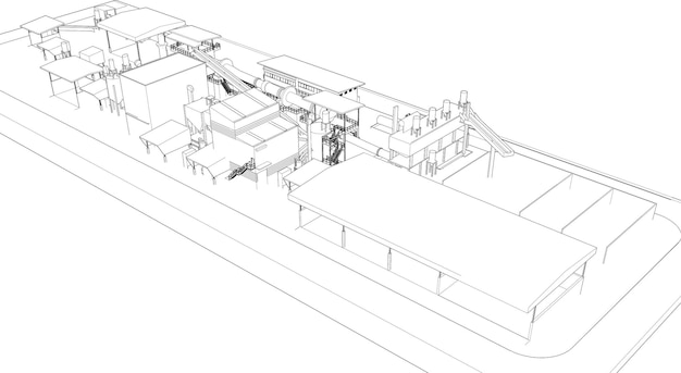 Ilustración en 3D de un edificio industrial