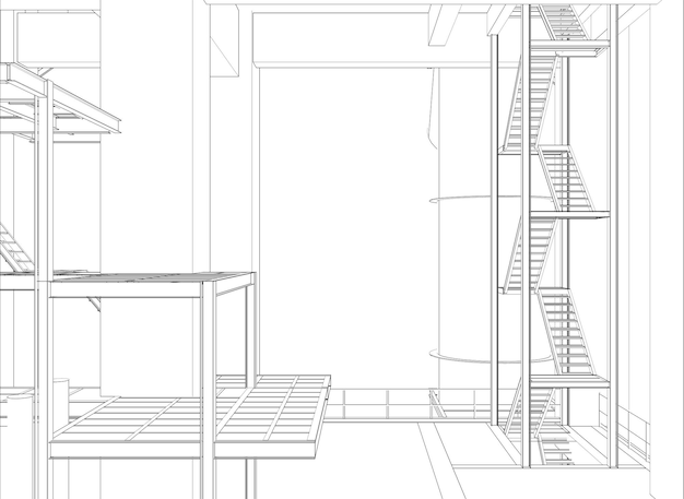 Ilustración en 3D de un edificio industrial