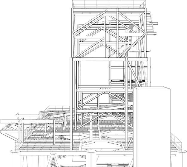 Vector ilustración 3d de edificio industrial