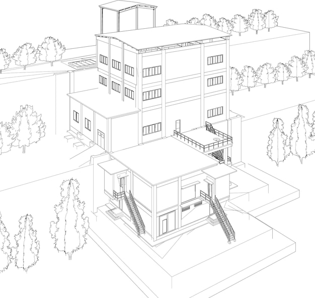 Ilustración en 3D de un edificio industrial