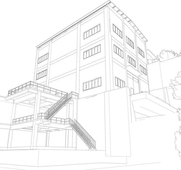 Ilustración en 3D de un edificio industrial