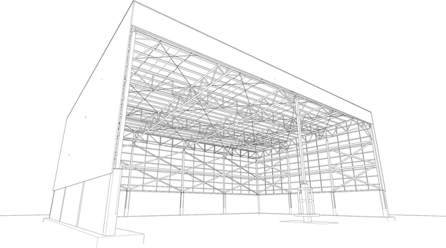 Vector ilustración 3d de edificio industrial