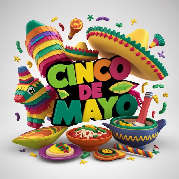 Vector ilustración en 3d de los elementos de la celebración del cinco de mayo