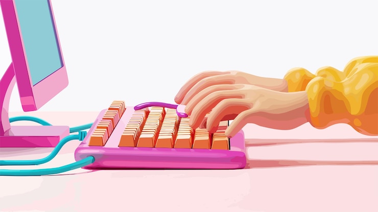 Vector ilustración en 3d de la escritura de la mano humana en la computadora