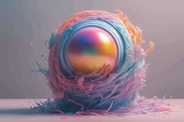 Ilustración 3D de una esfera geométrica colorida con una esfera en su interiorIlustración 3D de una esfera geométrica colorida