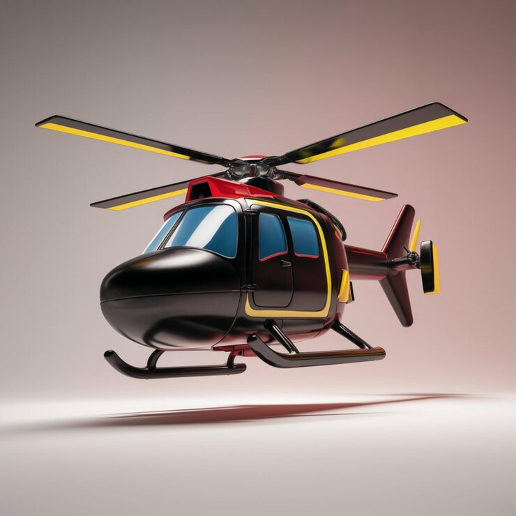 Vector una ilustración en 3d de un helicóptero negro al estilo de dibujos animados