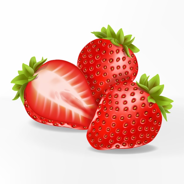 Ilustración 3D Ilustración realista de fresas en rodajas.