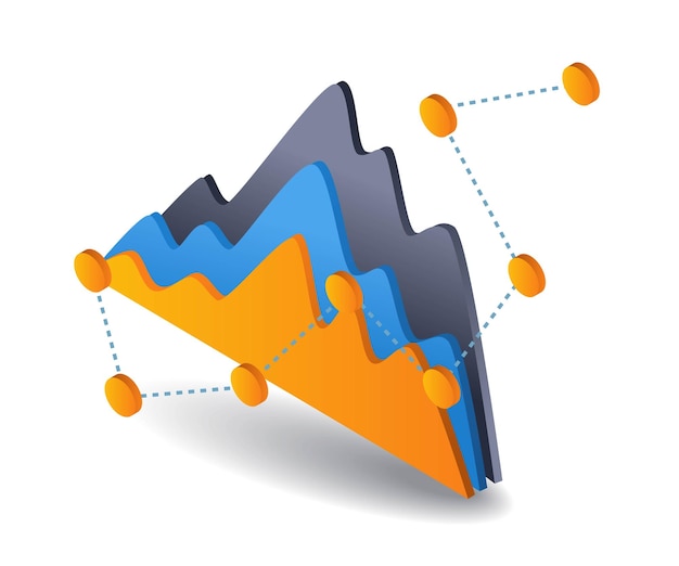 Vector ilustración 3d isométrica plana del símbolo de datos de análisis de gráficos de negocios