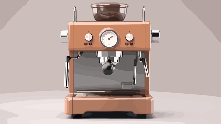 Vector ilustración 3d de la máquina de café profesional marrón para cafés y restaurantes