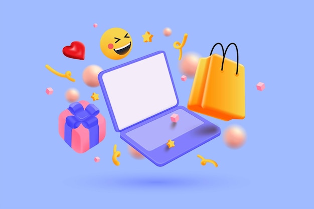 Vector ilustración 3d moderna del concepto de compras en línea