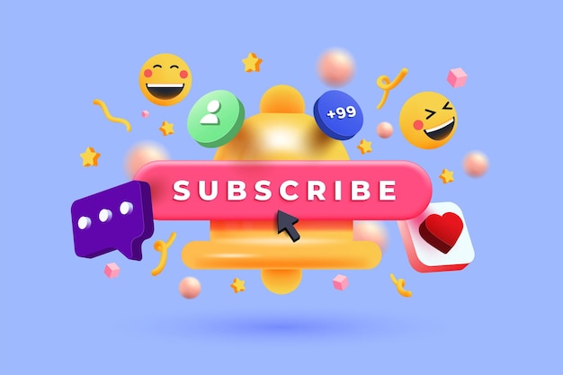 Ilustración 3d moderna del concepto Suscríbete 2