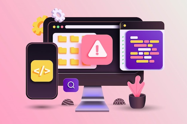 Ilustración 3d moderna de desarrollo web