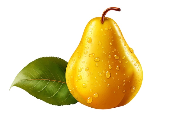 Vector ilustración 3d de pera amarilla madura sobre un fondo blanco