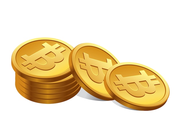Ilustración 3D de una pila de monedas de oro de Bitcoin con el símbolo de Bitcoin que representa la inversión y la riqueza de criptomonedas