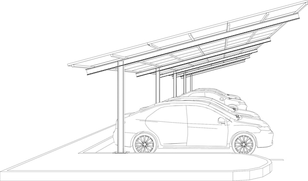 Ilustración en 3D de un porche solar para automóviles