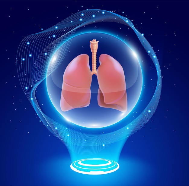 Ilustración en 3D de un pulmón humano sano dentro de una bola de cristal muestra el milagro de los pacientes