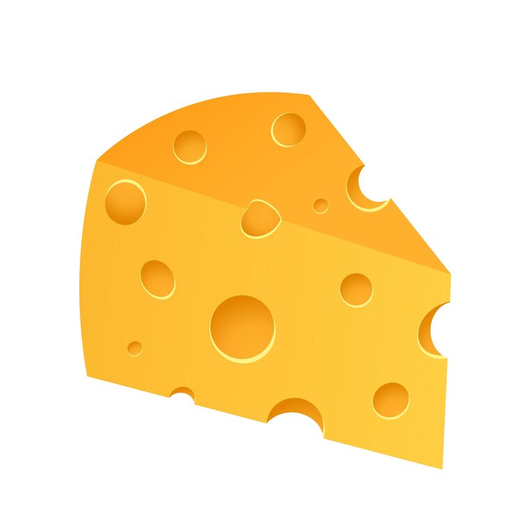 Vector ilustración 3d del queso triangular amarillo