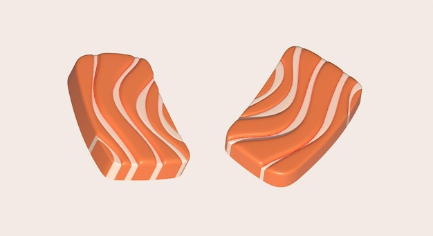 Ilustración 3D rebanadas gruesas de salmón crudo de sashimi fresco o sashimi de trucha