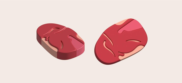 Vector ilustración 3d rebanadas o carne fresca marmellado de filete de cerdo o res para filete