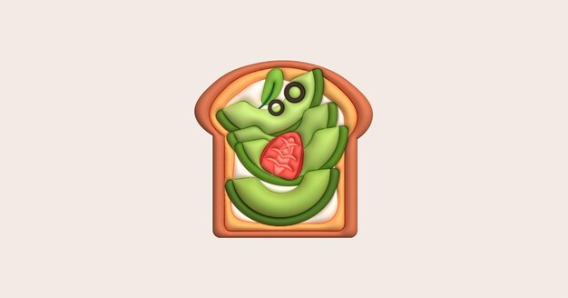 Ilustración 3d del sándwich de la mañana comida saludable con verduras frescas tostadas y salsa de tomate pepino