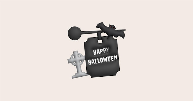 Ilustración 3D de señalización de lápida y murciélago para Halloween Elementos de Halloween para el diseño