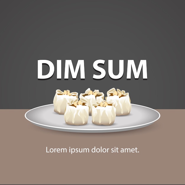 Ilustración de 5 siomay dimsum con cobertura de champiñones blancos saludables en un plato