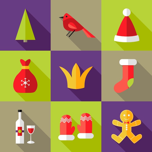 Ilustración de 9 iconos planos de navidad set 6