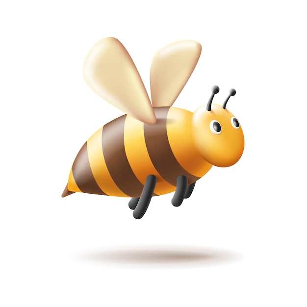 Vector ilustración de abeja en estilo 3d de dibujos animados elemento gráfico vectorial aislado con cara y alas