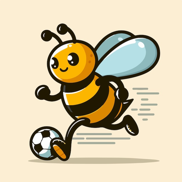 Vector ilustración de una abeja jugando a la pelota con un estilo plano de dibujos animados y concepto de mascota