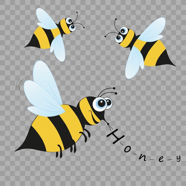 Vector ilustración de una abeja linda y amistosa que vuela y sonríe