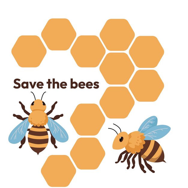 Ilustración de abejas con patrón de panal y el mensaje de salvar el concepto de abejas para el medio ambiente