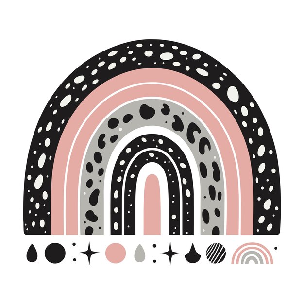 Ilustración abstracta de arco iris vectorial boho con patrones y formas en fondo blanco