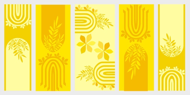 Ilustración abstracta Arte boho monocromático amarillo con línea geométrica como fondo