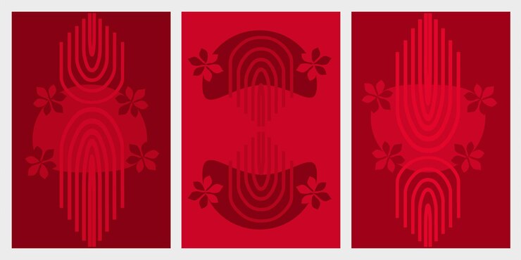 Ilustración abstracta Arte boho monocromático rojo con línea geométrica como fondo