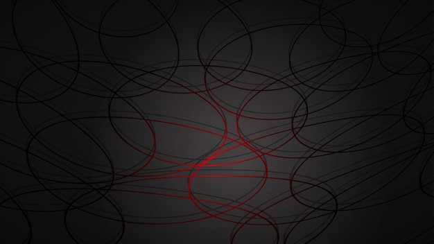 Ilustración abstracta de círculos de intersección de color rojo oscuro con sombras sobre fondo negro