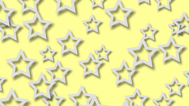 Ilustración abstracta de estrellas blancas dispuestas al azar con sombras suaves sobre fondo amarillo