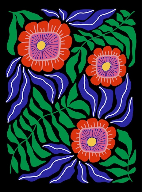 Ilustración abstracta floral en estilo matisse