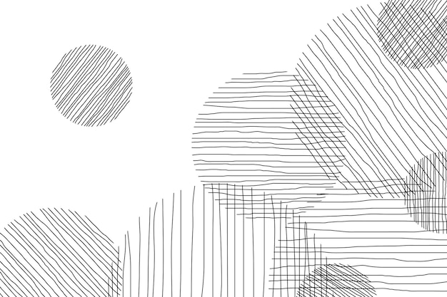 Ilustración abstracta monocromática con líneas verticales y horizontales en círculos Fondo dibujado a mano