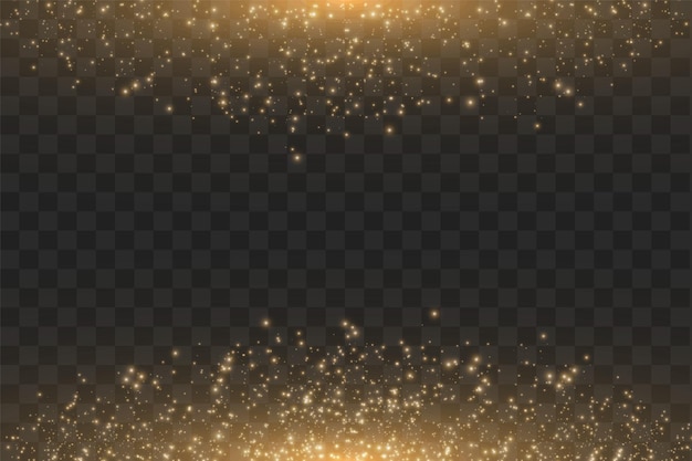 Ilustración abstracta de onda de brillo de nube dorada. Partículas brillantes de rastro de polvo de estrella blanca aisladas sobre fondo transparente.