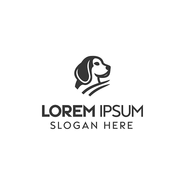 Ilustración abstracta de perro que representa un logotipo de marca de cuidado de mascotas en monocromo