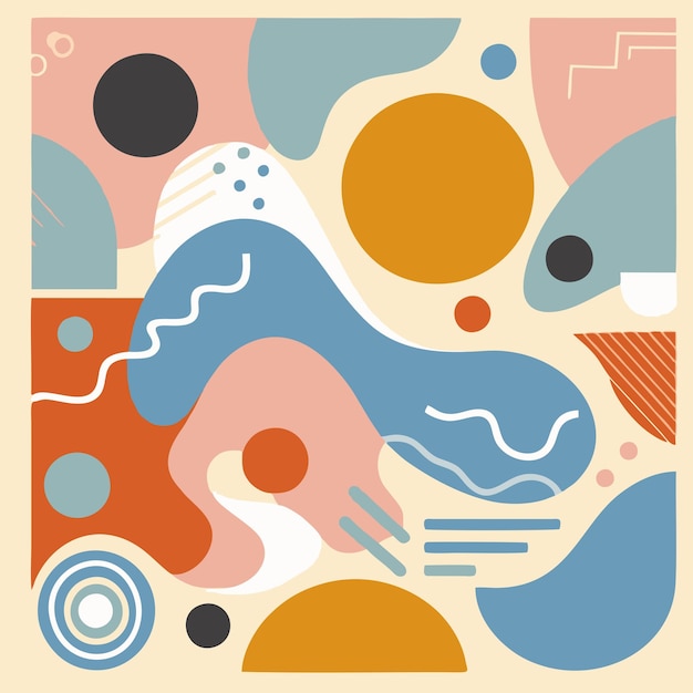 Ilustración abstracta suave pero audaz con formas coloridas superpuestas estilo plano vectorial