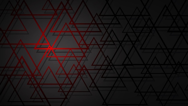 Ilustración abstracta de triángulos de intersección de color rojo oscuro con sombras sobre fondo negro