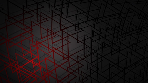 Ilustración abstracta de triángulos de intersección de color rojo oscuro con sombras sobre fondo negro