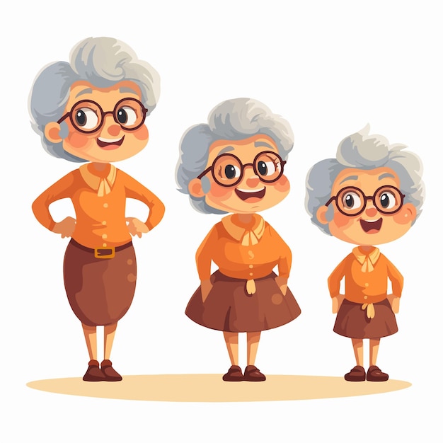 Ilustración de una abuela con ropa naranja