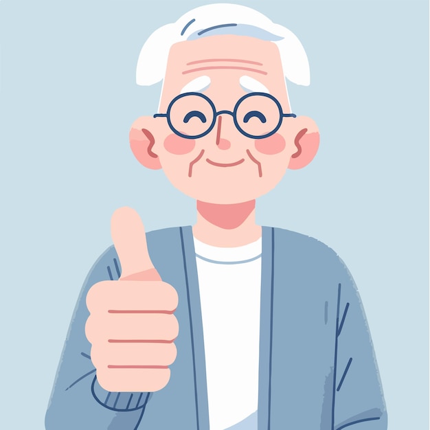 Ilustración de un abuelo dando un pulgar hacia arriba en un estilo de diseño plano