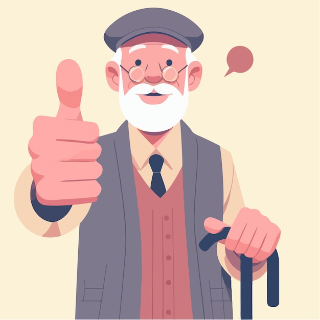 Vector ilustración de un abuelo dando un pulgar hacia arriba en un estilo de diseño plano