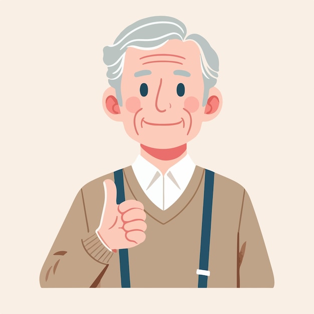 Vector ilustración de un abuelo dando un pulgar hacia arriba en un estilo de diseño plano