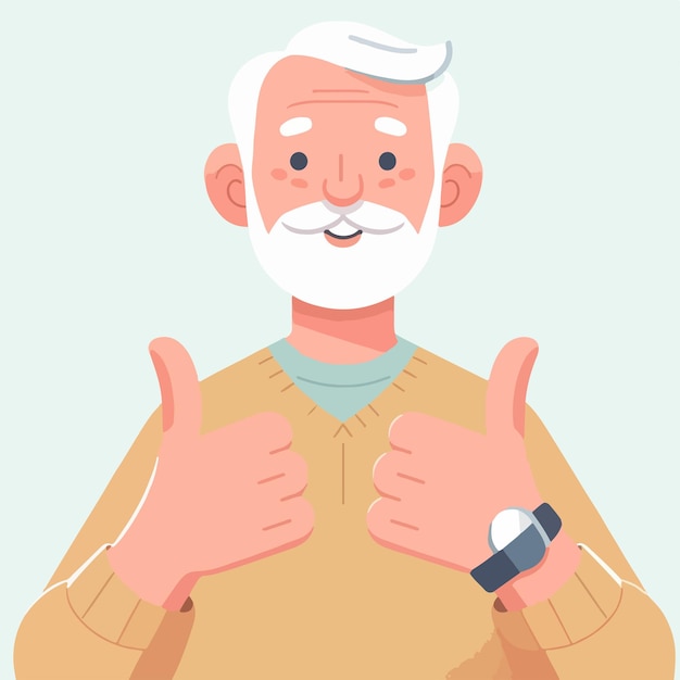 Vector ilustración de un abuelo dando un pulgar hacia arriba en un estilo de diseño plano