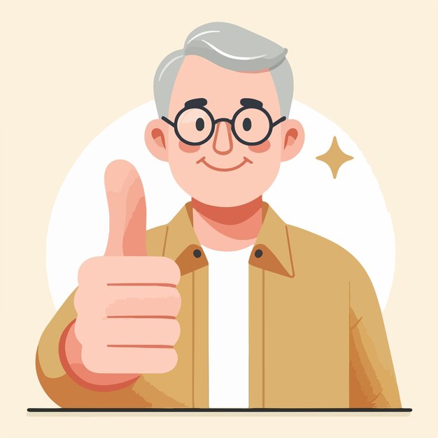 Ilustración de un abuelo dando un pulgar hacia arriba en un estilo de diseño plano