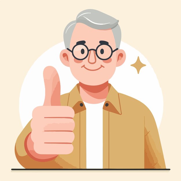 Vector ilustración de un abuelo dando un pulgar hacia arriba en un estilo de diseño plano